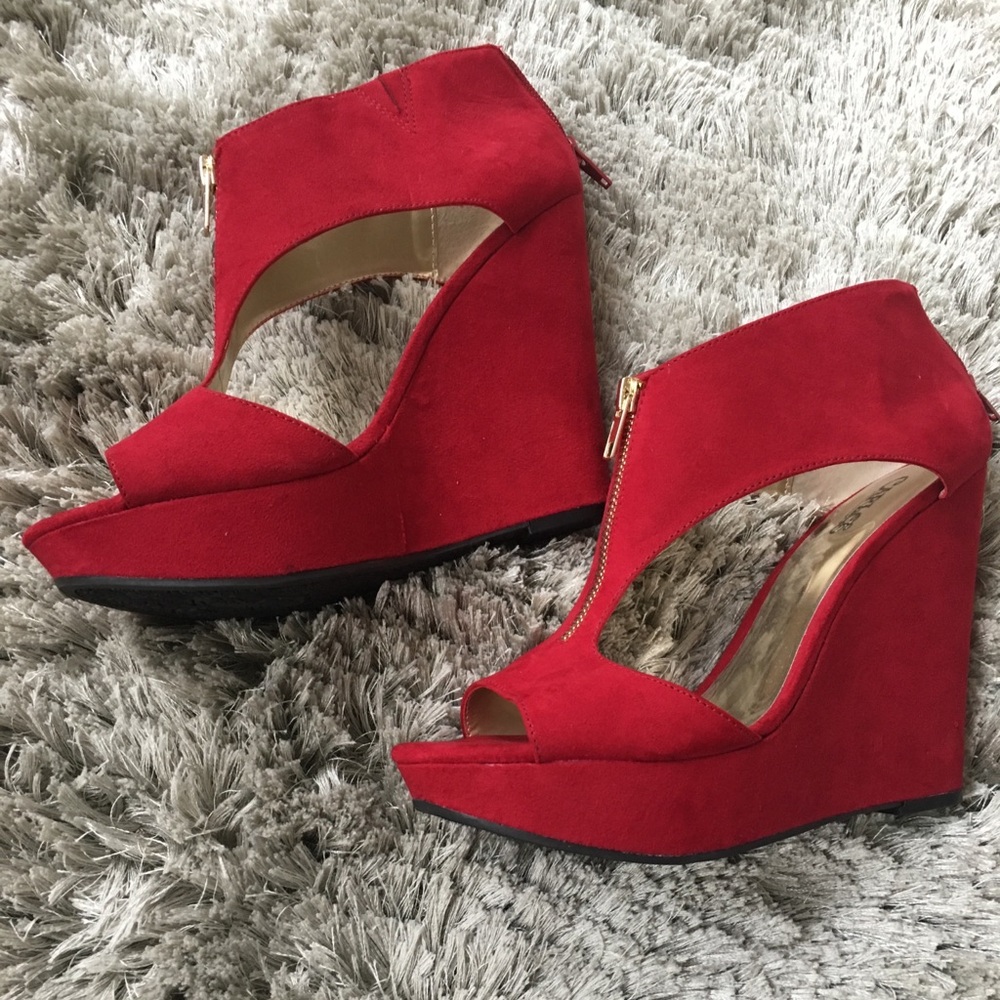 Carlos Santana Red Wedge Shoes